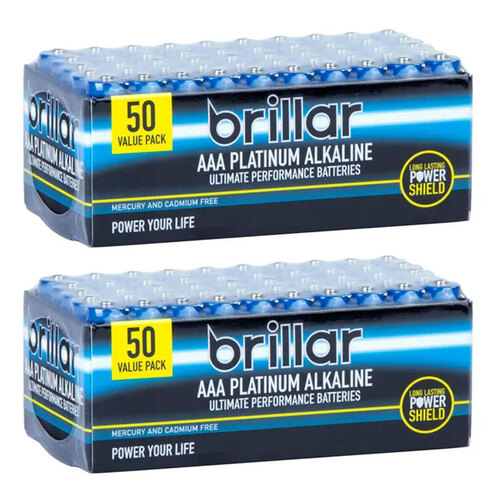 2x 50PK Brillar Premium Alkaline AAA Batteries