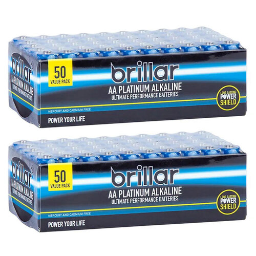 2x 50PK Brillar Premium Alkaline AA Batteries