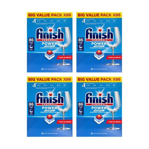 4x 86pc Finish All In 1 Powerball Dishwasher Cleaning Tablets Essential