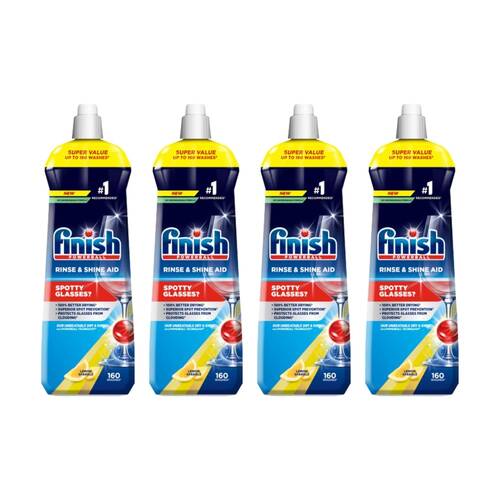 4PK Finish Rinse & Shine Glasses Cleaning Aid Lemon Up To 160 Washes 800ml
