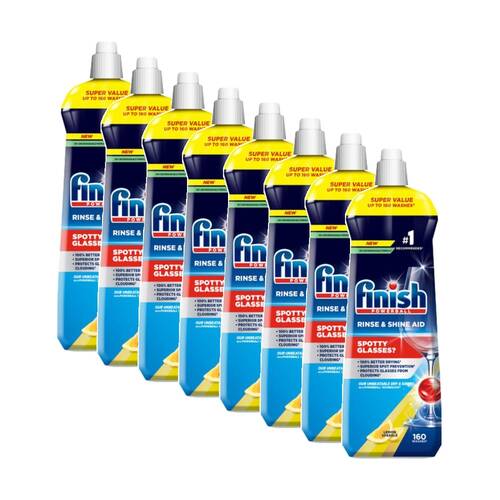 8PK Finish Rinse & Shine Glasses Cleaning Aid Lemon Up To 160 Washes 800ml