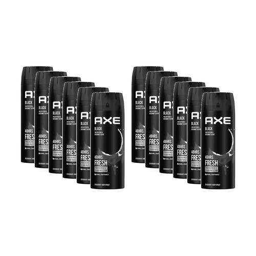 12PK Axe Black Fragrance Deodorant Body Spray 48Hr Protection 150ml