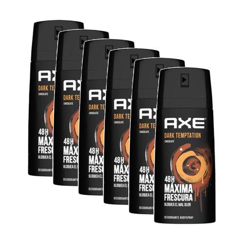 6PK Axe Dark Temptation Fragrance Deodorant Body Spray 48Hr Protection 150ml