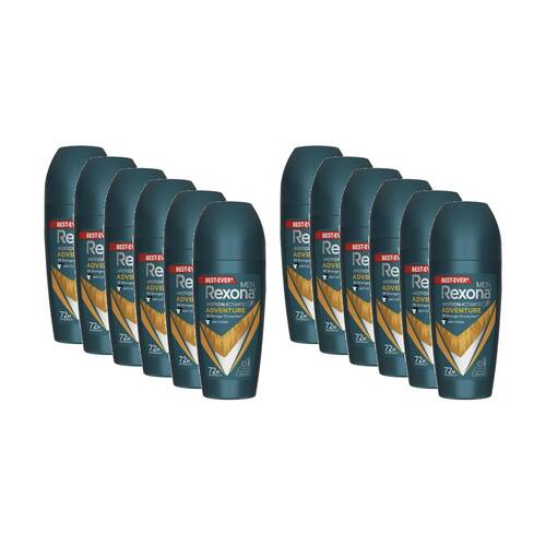 12PK Rexona Men's Antiperspirant Roll On Deodorant Adventure 72Hr Freshness 45ml