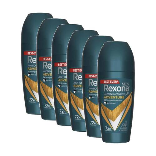 6PK Rexona Men's Antiperspirant Roll On Deodorant Adventure 72Hr Freshness 45ml