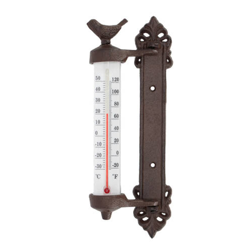 Esschert Design Cast Iron Wall Thermometer Bird Home Decor 27.3cm Rustic Brown