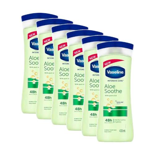6PK Vaseline Moisturising Lotion Skin Care Aloe Vera 48Hr Moisturisation 400ml