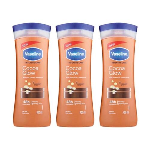 3PK Vaseline Moisturising Lotion Skin Care Cocoa Butter 48Hr Moisturisation 400ml