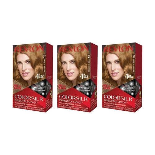 3PK Revlon Natural Long Lasting Colour Hair Dye 57 Golden Brown