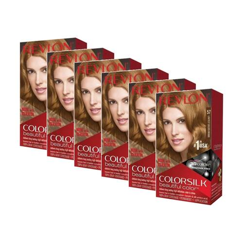 6PK Revlon Natural Long Lasting Colour Hair Dye 57 Golden Brown