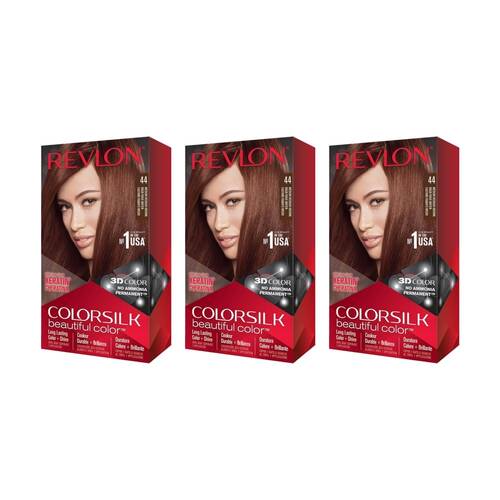 3PK Revlon Natural Long Lasting Colour Hair Dye 44 Medium Red Brown