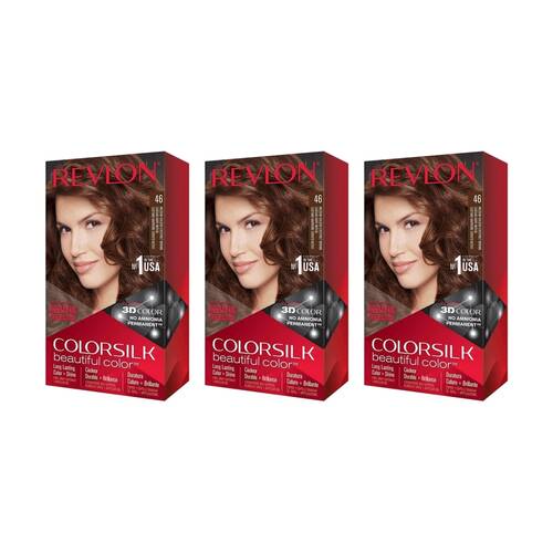 3PK Revlon Natural Long Lasting Colour Hair Dye 46 Medium Gold Chestnut