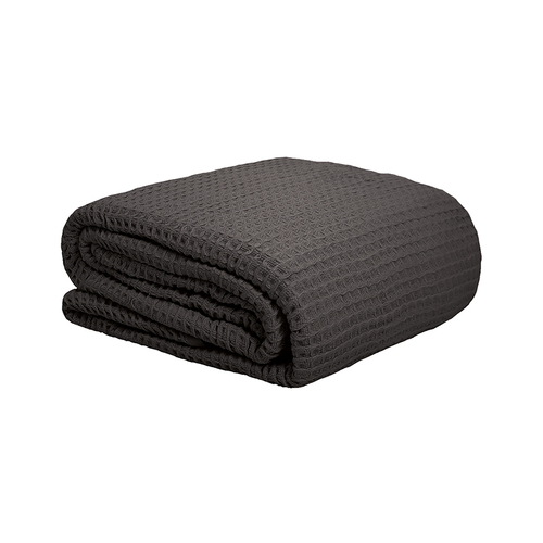 Bambury Queen/King Bed Waffle Weave Blanket Charcoal Woven Home
