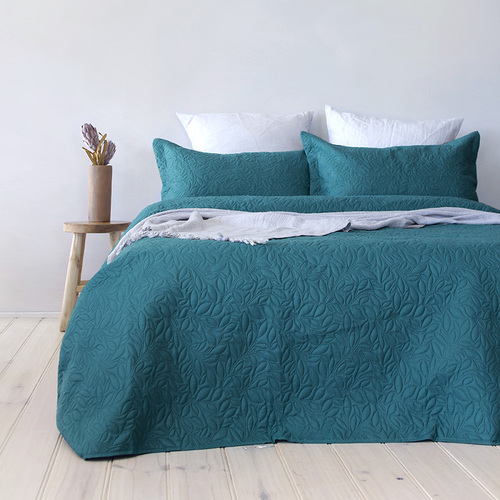 Bambury Single/Double Bed Botanica Coverlet Set Teal Embossed Home