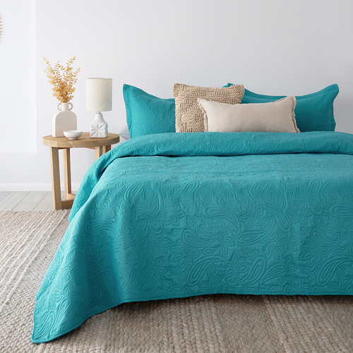 Bambury Single/Double Bed Paisley Coverlet Set Peacock Woven Home