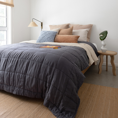 Bambury Queen/King Bed Linen Quilted Coverlet Charcoal Woven Home