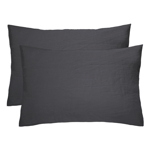 Bambury Home Living Decor Linen Pillowcase Pair Charcoal Woven