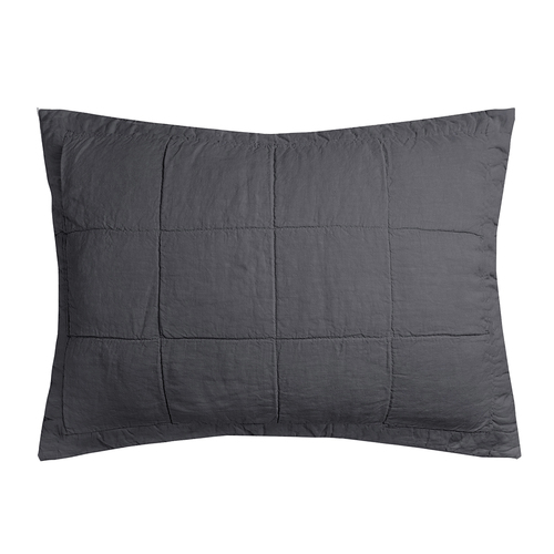 Bambury Home Living Linen Quilted Pillow Sham Charcoal Woven 48cm x 73cm