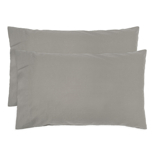 Bambury Std Temple Organic Cotton Pillowcase Pair Grey Woven Home Decor