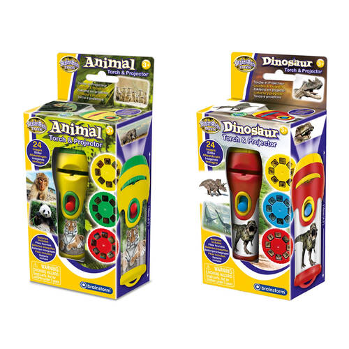 2pc Brainstorm Toys Animal and Dinosaur Torch & Projector Kids Toy Set 3y+