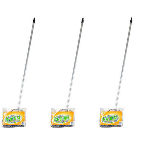 3PK Kemasi Large Handle Hard Black Bristle Cleaning Broom 135cm Assorted