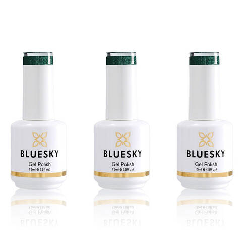 3PK Bluesky Gel Polish Dark Green Sparkle Manicure Colour UV LED Lacquer 15ml