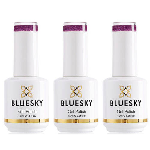 3PK Bluesky YYF07 Purple Glitter Gel Nail Polish Manicure/Pedicure Lacquer 15ml