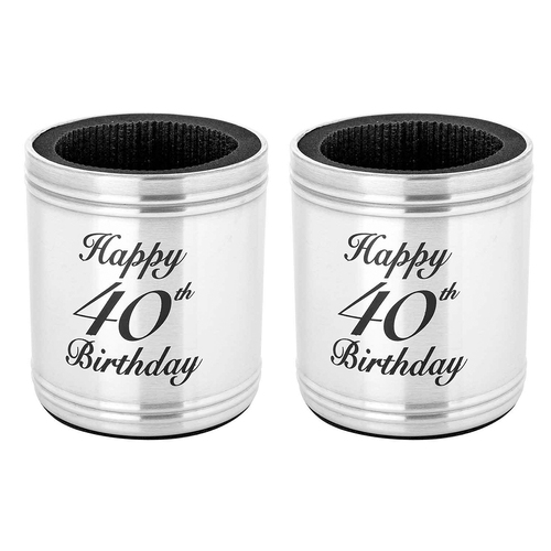 2PK Stubby Holder Happy 40th Birthday Stainless Steel