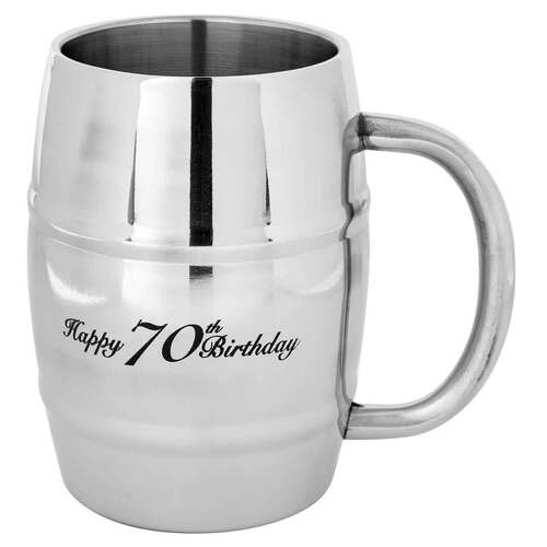 Tankard Beer Happy 70th Birthday 400ml Stainless Steel Drinking Cup