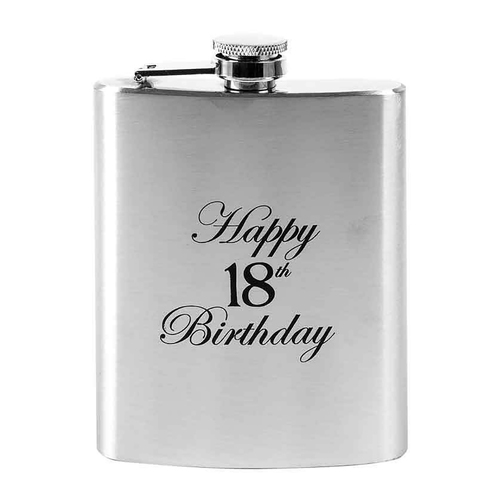 Hip Drinking Stainless Steel Flask Happy 18th Birthday Matte 210ml
