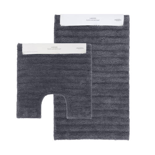 2pc Algodon Lawson Plush Luxe Non-Slip Bathroom Floor Mat Set Ebony