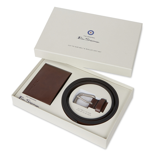 2pc Ben Sherman Men's Leather Wallet & Belt Gift Set - Brown
