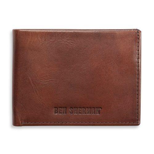 Ben Sherman 10.5cm Men's Leather Slim L-Fold Wallet Cash Holder - Tan/Navy