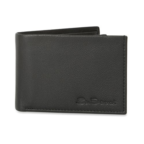 Ben Sherman Men's Leather Bi-Fold Wallet w/ Coin Pocket - Black