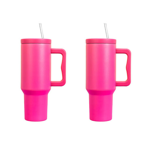 2PK Kuvings Stainless Steel 1.18L/40oz Tumbler Double Wall w/ Straw - Hot Pink