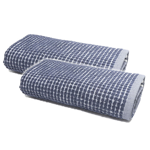 2PK Tontine 68x137cm Bath Towel Dobby Grids 550gsm Cotton Blue Denim