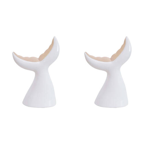 2PK LVD Whale Tail Ceramic Figurine Home/Lounge Decor Small Natural