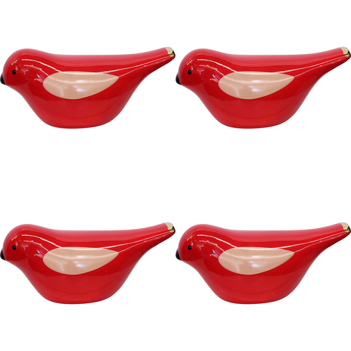 4PK LVD Ceramic Ornament Bird Scandi Red Decorative Home Decor