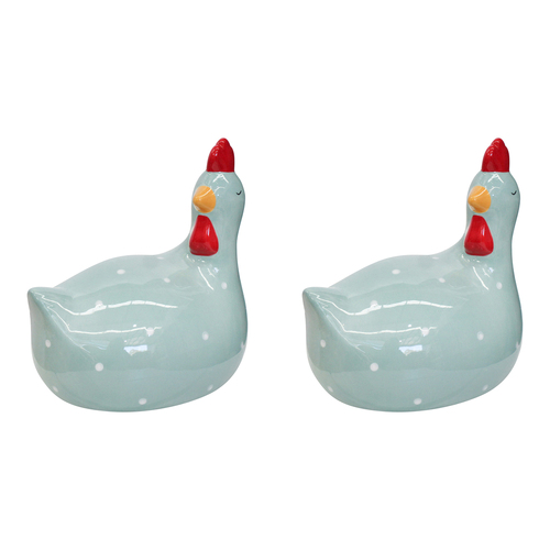 2PK LVD Ceramic Ornament Chooken Sitting Teal Decorative Home Decor
