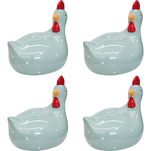 4PK LVD Ceramic Ornament Chooken Sitting Teal Decorative Home Decor