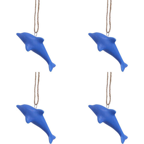 4PK LVD Ceramic Hanging Dolphin Home/Office Decor 11x6cm - Blue