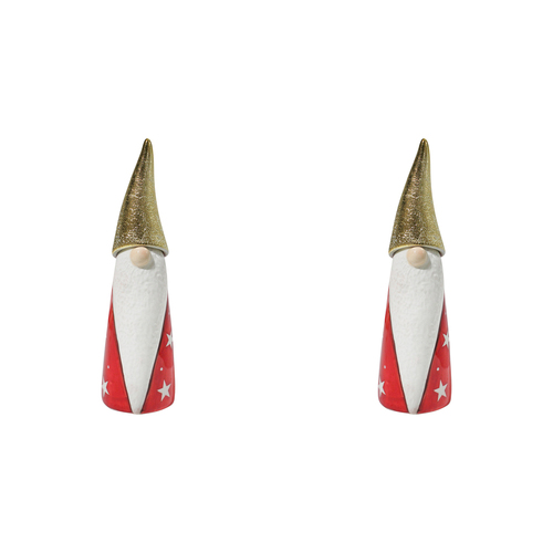 2PK LVD 6x19cm Ceramic Santa Gnome Slim Home Xmas Decor - Red