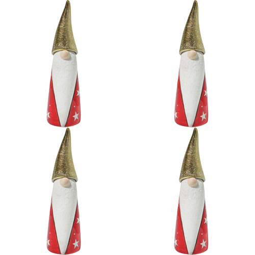 4PK LVD 6x19cm Ceramic Santa Gnome Slim Home Xmas Decor - Red