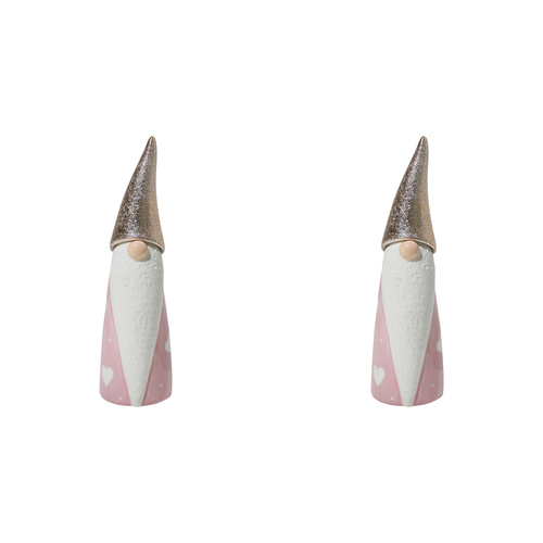 2PK LVD 6x18cm Ceramic Santa Gnome Large Home Decor - Pink