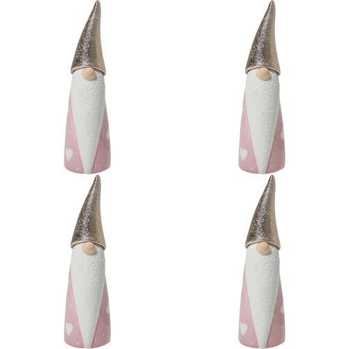 4PK LVD 6x18cm Ceramic Santa Gnome Large Home Decor - Pink