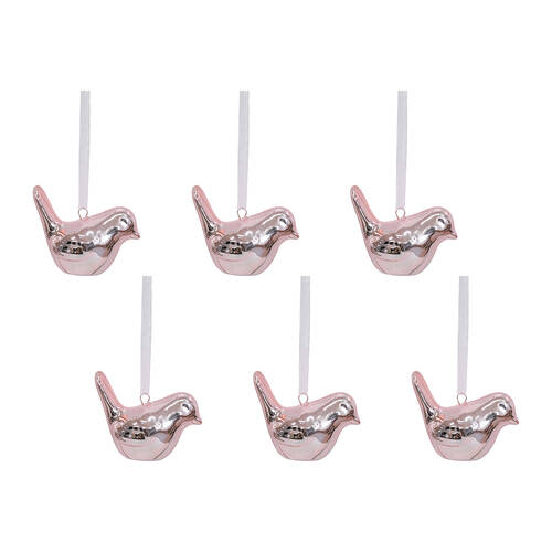 6PK LVD Birdie Ceramic Hanging Ornament Decor Rose Gold 6.5cm