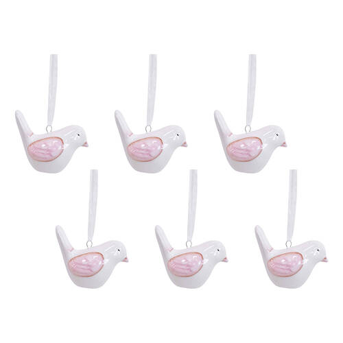 6PK LVD Ceramic Hanging Birdie Home/Office Decor 6x5cm - Pink