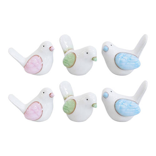 6PK LVD Birdie Colours Ceramic Figurine Home Decor Assorted