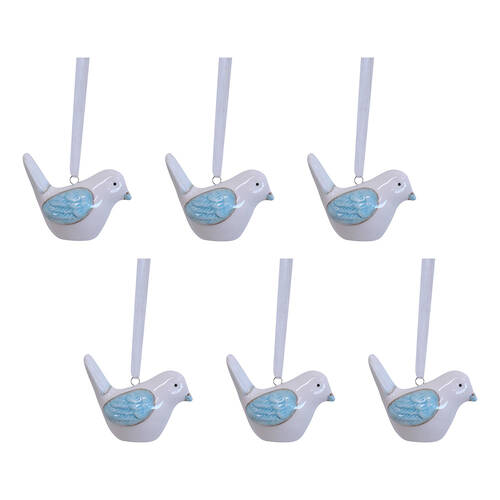6PK LVD Ceramic Hanging Birdie Home/Office Decor 6x5cm - Blue