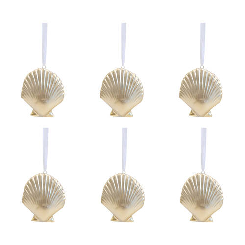 6PK LVD Ceramic Hanging Shell Home/Living Room Decor 8x6cm - Gold